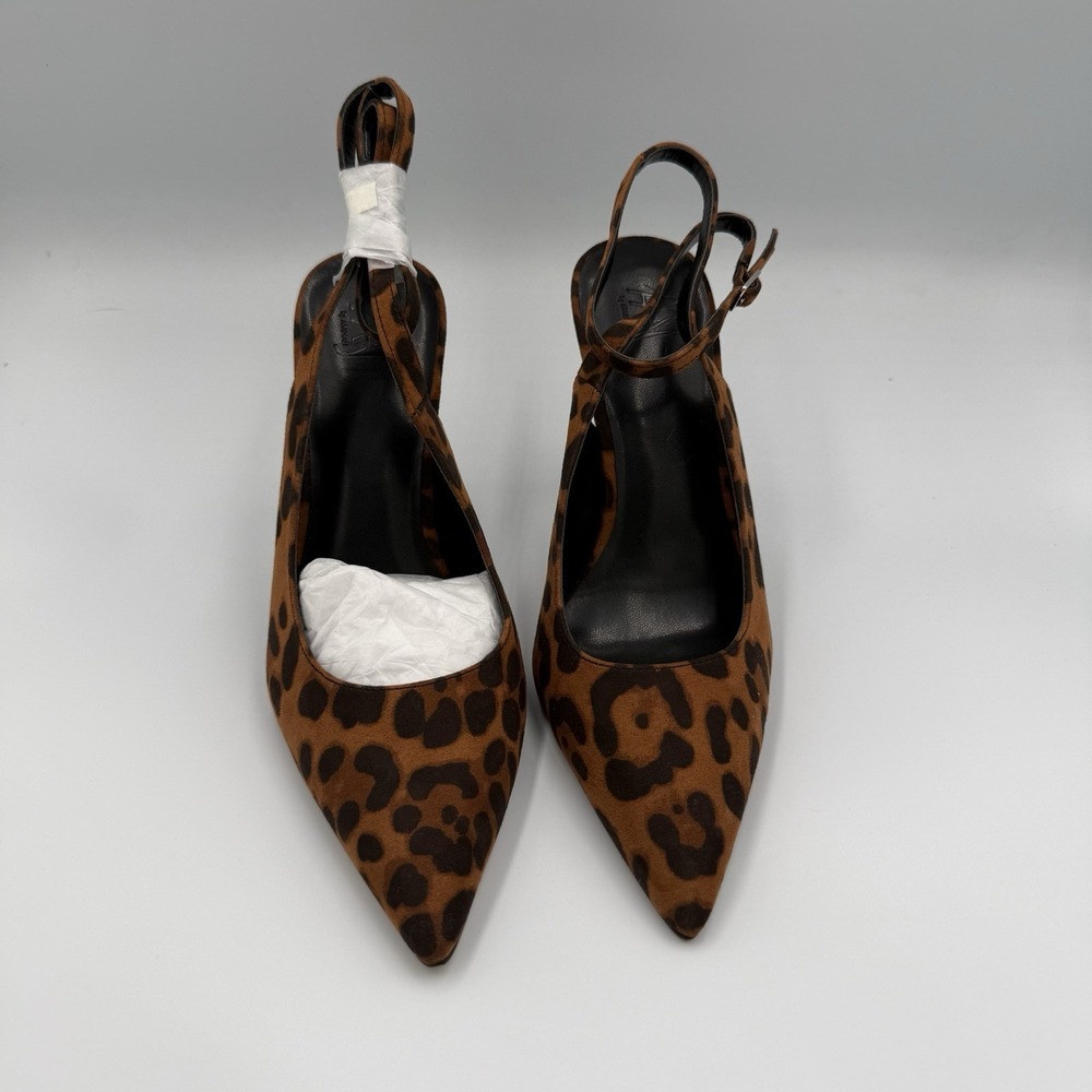 Amina Muaddi Leopard Print Slingback Crystal Heel Pumps Women's Size 7M